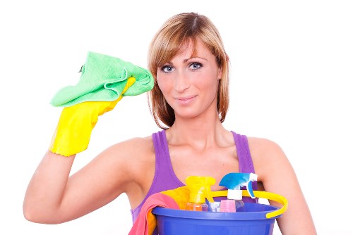 Professional house cleaning in a bright living room