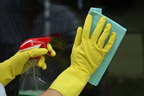 Deep cleaning tools and supplies arranged for home cleaning