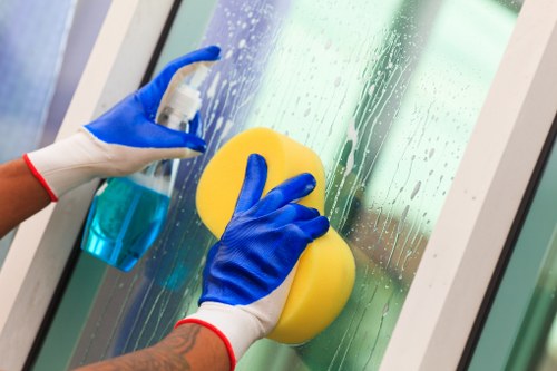 Spot cleaning a rug stain in a bright home setting